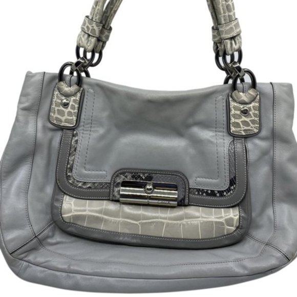 Coach Large Snake Embossed Gray Leather Shoulder - Picture 1 of 11